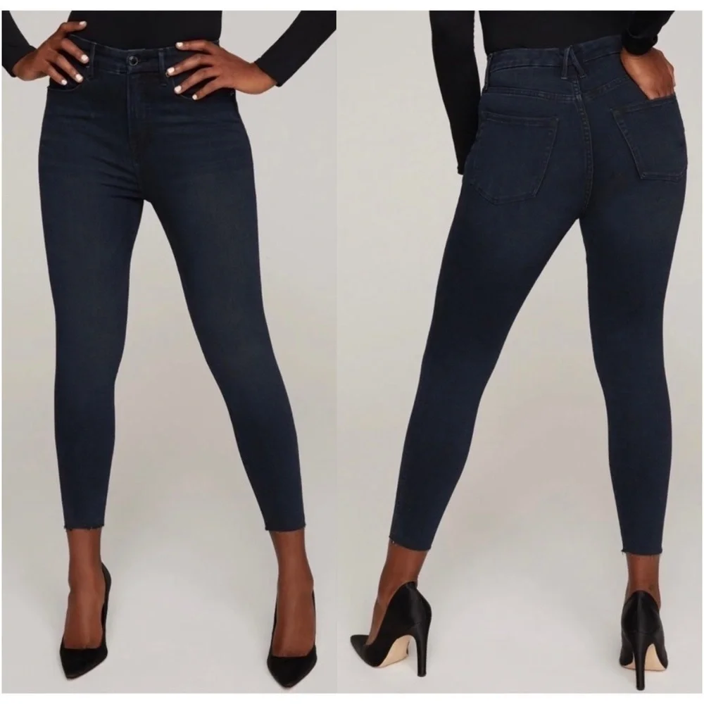 Good American Good Waist Crop Raw Hem Jeans in BLUE631